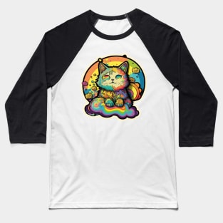 Groovy Psychedelic Cat Baseball T-Shirt